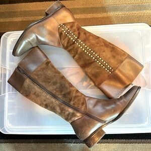 Genuine leather brown boots, Macys Alfani suede and stud detail